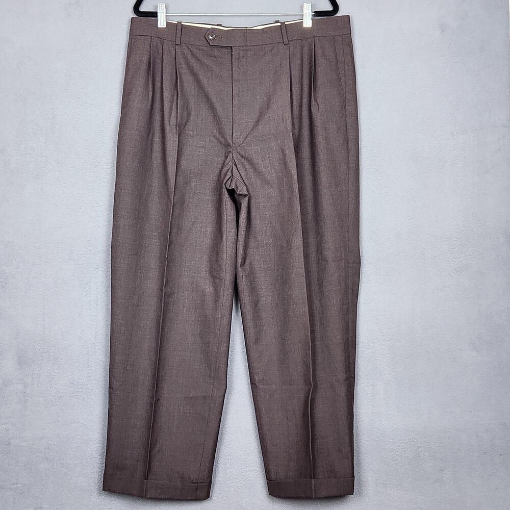 PIERRE BALMAIN Pants Mens 38x28 Brown Wool Pleated Dress Trousers Cuffed Classic